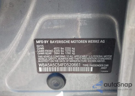 2015 BMW 528I z USA, uszkodzony, nr VIN WBA5A5C54FD520661